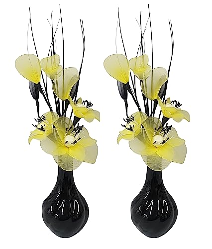 Flourish 797614 813 Kunstblumenstrauß in Vase, 1 Paar, glas, Pair of Black/Green, 10x10x32 cm von Flourish