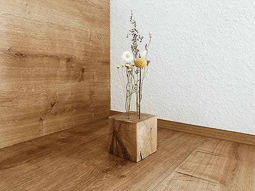 Flowerbar Cube | Massiver Holzblock mit getrockneten Blumen | Dekoelement, Unikat, Dekoration, Trockenblumen & edle Eiche (Sommerwiese) von Flowerbar