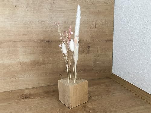 Flowerbar Cube | Massiver Holzblock mit getrockneten Blumen | Dekoelement, Unikat, Dekoration, Trockenblumen & edle Eiche (Zuckerwatte) von Flowerbar