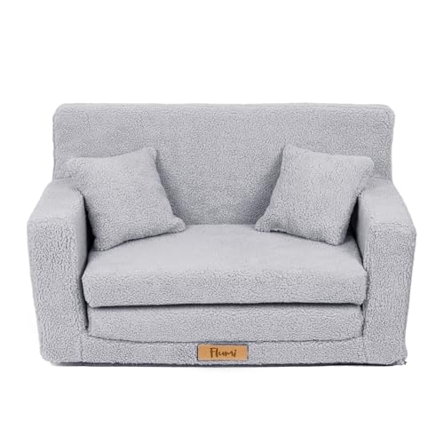 Flumi Personalisierte Kindercouch Kindersofa mit Schlaffunktion Gravur Kindername Kinder Sofa für Kinderzimmer Schlafsessel mit Bettfunktion Kindermöbel 92x40x60 Mikrofaser (Lamm Grau) von Flumi