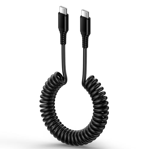 USB C auf C Spiralkabel, 1.8M Typ C Android Auto Handy Ladekabel Schnellladekabel for Samsung Galaxy S24 Ultra S23 FE S22 S21 S20 A12 A13 A14 5G A33 A34 A52 A54 A55, iPhone 15, Huawei P40 P30 P20 Lite von FoBrown