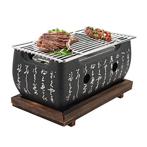 Japanischer Holzkohlegrill, Tragbarer Tischgrill mit Grundplatte, Aschenbecher, Holzkohleplatte, Grillnetz, Aluminiumgrillkocher für Innen und Außen von Fockety