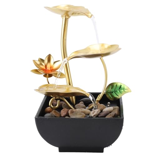 Zimmerwasserbrunnen, 3-stufiger Goldener Lotusblatt-Entspannungsbrunnen mit Licht, Tischwasserbrunnen für den Innenbereich, Entspannungswasserbrunnen für Büro und Wohnzimmer Zimmerwasserbrunnen, 3-stufiger Goldener Lotusblatt-Entspannungsbrunnen mit Licht, Tischwasserbrunnen für den Innenbereich, Entspannungswasserbrunnen für Büro und Wohnzimmer von Fockety