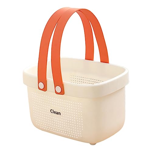 Fonowx Tragbare Dusche Caddy Korb, Kunststoff Badekorb mit Griff, Shower Caddy Basket Portable, Aufbewahrungs-Organizer für Shampoo, Conditioner, Lotion, Badezimmer, Schlafsaal, orange und weiß von Fonowx