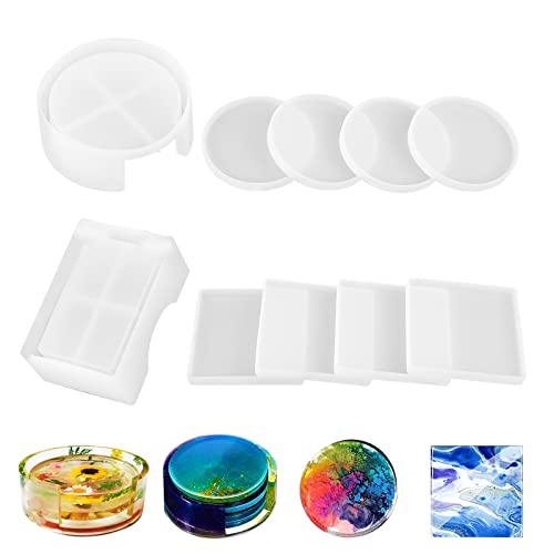 Silikonform Untersetzer Epoxidharz Formen Set 10 Stück Rund und Quadratisch Resin Silikonformen mit Untersetzer Halter Formen DIY Untersetzer Silikon Formen für Kunstharz Gießen Resin Art von Fonyet