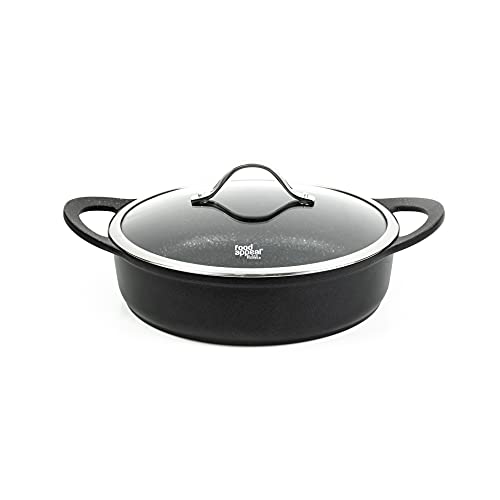 Food Appeal Black Marble tiefer Bratentopf 28cm tief, 4,1l mit Glasdeckel, Kochtopf, Induktionstopf, Kasserole | anti-haft Beschichtung | schwarzes Marmor Design von Food Appeal