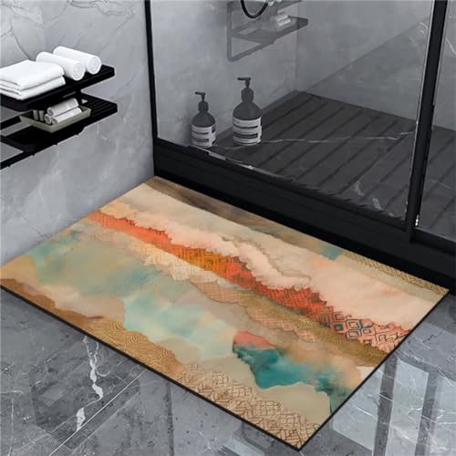 Badematte Rutschfest 90x120cm Super Absorbierende Badezimmerteppich Schnelltrocknende Badematte Duschvorleger Schnelltrocknende Badvorleger Rutschfest Waschbar Dusche Badewannen Badezimmer Classical von Fooyho