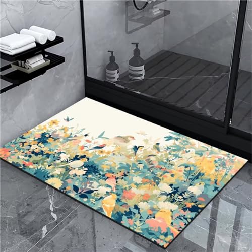 Badematte Rutschfest 90x120cm Super Absorbierende Badezimmerteppich Schnelltrocknende Badematte Duschvorleger Schnelltrocknende Badvorleger Rutschfest Waschbar Dusche Badewannen Badezimmer Colorful von Fooyho