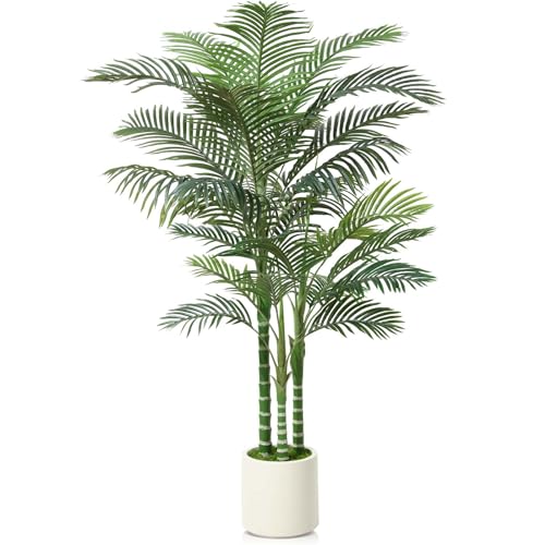 Fopamtri Künstliche Palme 180cm Kunstpflanze Groß Areca Palme im Weiß Topf, Künstliche Pflanzen Kunstpalme für Haus Wohnzimmer Schlafzimmer Büro Balkon Garten Decor von Fopamtri