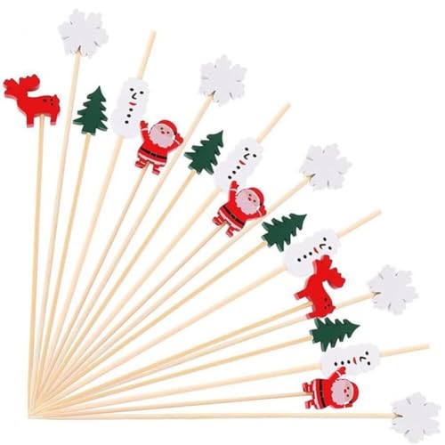 100 Pcs Weihnachten Cocktail Picks Santa Claus Snowflake Schneemann Weihnachtsbaum Elch Früchte Bambus Zahnstocher Für Getränke Dessert Essen Vorspeisen von Fopytu