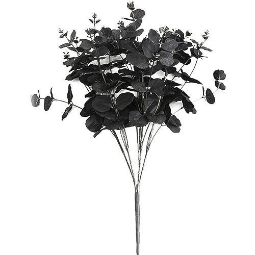 Fopytu Schwarze Künstliche Eukalyptus Stämme Halloween Gefälschte, Eucalyptus Blätter Zweige Schwarze Blumenarrangement Halloween Wohnkultur von Fopytu