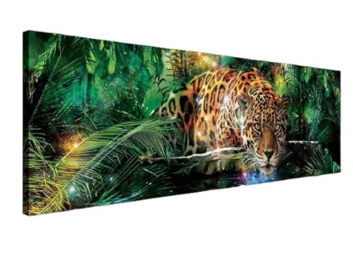 Bilder Panorama Canvas Jaguar Tiger Wald Natur Dschungel - 145x45 cm Leinwandbild Leinwandbilder Wandbild Wandbilder Bild auf Leinwand Wohnzimmer Schlafzimmer von ForWall