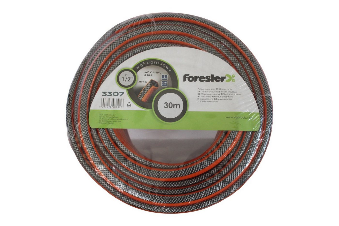 Forester Gartenschlauch Wasserschlauch Gartenschlauch Schlauch 3-lagig 1/2" Zoll Länge 30 m, 3-lagig, hergestellt aus flexiblen PVC von Forester