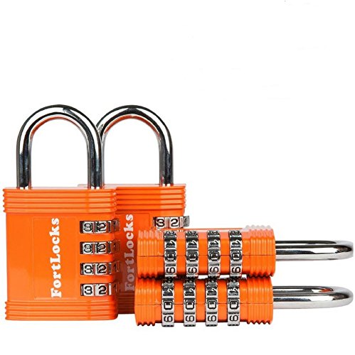 Fortlocks Vorhängeschloss - Kombinationsschloss Zahlenschloss 4-stellig Für Fitnessstudio Spind Schließfach Outdoor, Schule, Zaun, Koffer & Schuppen - Hochleistungs-Schloss Einstellbar - Orange von FortLocks