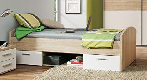 Jugendbett Winnie 90 x 200 cm mit 2 Schubladen - Sonoma Eiche / Weiss Jugendbett Winnie 90 x 200 cm mit 2 Schubladen - Sonoma Eiche / Weiss von Majen