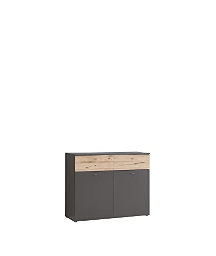 FORTE Como Kommode mit 2 Türen und 2 Schubladen, Holzwerkstoff, Uni Wolfram Grau / Planked Eiche, 120,1 x 94,5 x 41,3 cm von Forte