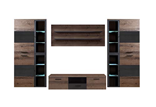 FORTE Durango Wohnwand mit 5 Türen, 3 Glastüren und 1 Schublade, Holzwerkstoff, Schwarz Eiche/Schlammeiche, 203 x 296 x 52 cm FORTE Durango Wohnwand mit 5 Türen, 3 Glastüren und 1 Schublade, Holzwerkstoff, Schwarz Eiche/Schlammeiche, 203 x 296 x 52 cm von Forte