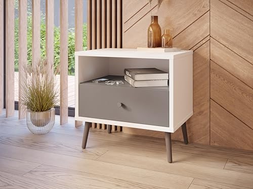 Forte Harllson, einfache Montage Dank EasyKlix Nachttisch, Nachtschrank Weiß mit Wolfram Grau, Nachtkommode mit Schublade, skandinavischer Stil, Retro, 60 cm breit x 58 cm hoch x 41 cm tief Forte Harllson, einfache Montage Dank EasyKlix Nachttisch, Nachtschrank Weiß mit Wolfram Grau, Nachtkommode mit Schublade, skandinavischer Stil, Retro, 60 cm breit x 58 cm hoch x 41 cm tief von Forte