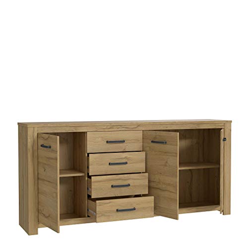 FORTE Havanna Kommode mit 3 Türen und 4 Schubladen, Holzwerkstoff, Alteiche, Bx H xT: 206 x 95,7 x 42,2 cm von Forte