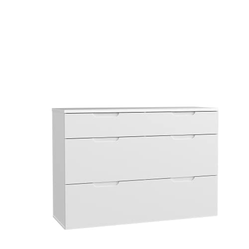 FORTE Starlet White Kommode mit 3 Schubladen, Holzwerkstoff, Weiß/ Weiß Hochglanz, 49 x 85,64 x 121,3 cm von Forte