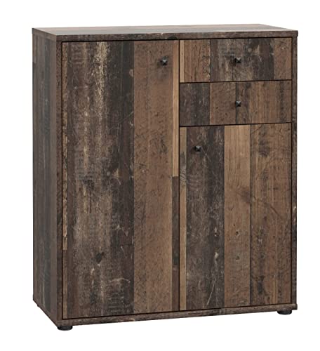 FORTE TEMPRA 2 Kommode mit 2 Türen und 2 Schubladen, Holzwerkstoff, Old – Wood Vintage Dekor, (B x H x T) 73,7 x 85,5 x 34,8 cm von Forte