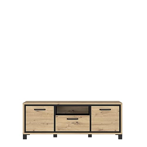 FORTE Trondheim TV-Unterschrank, Holzwerkstoff, Artisan Eiche kombiniert mit Schwarz Eiche, B x H x T: 158,4 x 58,9 x 41,5 cm von Forte