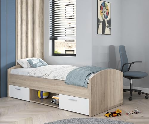 FORTE Winnie Jugendbett, Liegefläche 90 x 200 cm, Holzwerkstoff, Sonoma Eiche / Weiß, B x H x T: 96 x 65 x 206,4 cm FORTE Winnie Jugendbett, Liegefläche 90 x 200 cm, Holzwerkstoff, Sonoma Eiche / Weiß, B x H x T: 96 x 65 x 206,4 cm von Forte