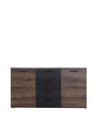 Forte DURANGO Kommode mit 2 Türen und 4 Schubladen, Holzwerkstoff, Schwarzeiche/Edeleiche, B x H x T: 149,5x80,8x41,3 cm von Forte