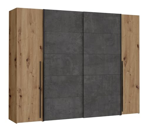 Forte Narago Schrank 270, Kleiderschrank, Schwebetürenschrank mit Drehtüren, Holzdekor Artisan Eiche kombiniert mit Grau, 270,3 cm breit x 210,5 cm hoch x 61,2 cm tief Forte Narago Schrank 270, Kleiderschrank, Schwebetürenschrank mit Drehtüren, Holzdekor Artisan Eiche kombiniert mit Grau, 270,3 cm breit x 210,5 cm hoch x 61,2 cm tief von Forte