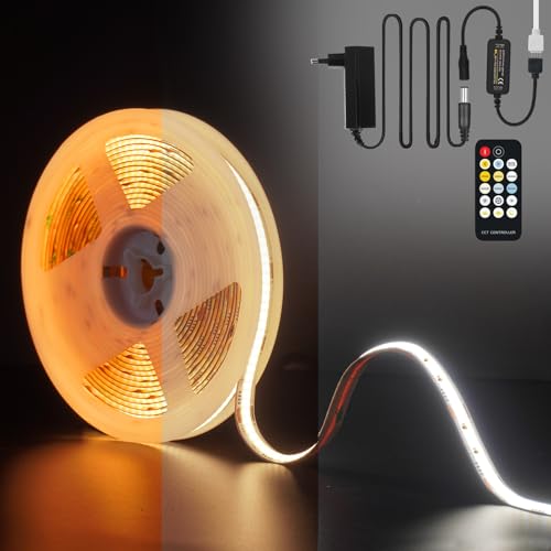 24V COB LED Streifen 5M,Fosingut Dimmbar CCT COB LED Strip 2700K-6500K Warmweiß-Kaltweiß,576LED/m CRI90+ LED Leiste Lichterkette Band mit Netzteil RF Fernbedienung für Schlafzimmer,Küche,TV,DIY Deko 24V COB LED Streifen 5M,Fosingut Dimmbar CCT COB LED Strip 2700K-6500K Warmweiß-Kaltweiß,576LED/m CRI90+ LED Leiste Lichterkette Band mit Netzteil RF Fernbedienung für Schlafzimmer,Küche,TV,DIY Deko von Fosingut