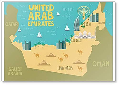 Kühlschrankmagnet, Motiv Weltkarte der Vereinigten Arabischen Arabischen Unirthen mit Natur, Tiere und Sehenswürdigkeiten von Foto Magnets