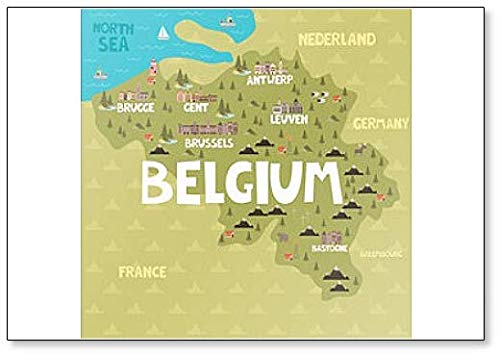 Kühlschrankmagnet mit Illustrationskarte von Belgien mit Stadt, Sehenswürdigkeiten und Natur-Illustration von Foto Magnets