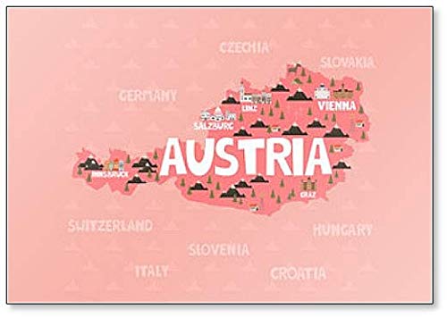 Kühlschrankmagnet mit Illustrationskarte von Österreich mit Stadt, Sehenswürdigkeiten und Natur von Foto Magnets