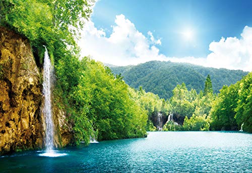 Forwall Fototapete Wald Wasserfall Natur Bäume Landschaft See Wohnzimmer Schlafzimmer Vlies Tapete Wandtapete UV-Beständig Montagefertig (145, V8 (368x254 cm) 4 Bahnen) von Fototapete Consalnet