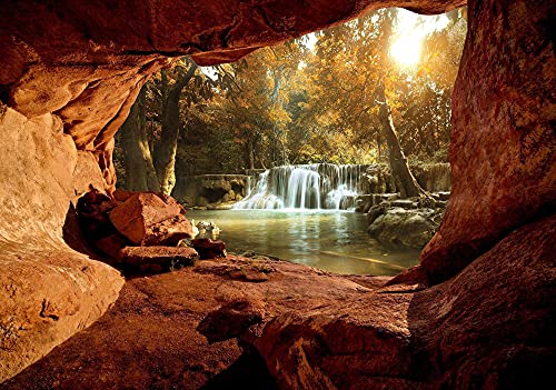 Fototapete Wald 3D EFFEKT Höhle Natur Wasserfall Landschaft Wohnzimmer Schlafzimmer Vlies Tapete Motivtapete UV-Beständig Montagefertig (10261, V8 (368x254 cm) 4 Bahnen) von Fototapete Consalnet