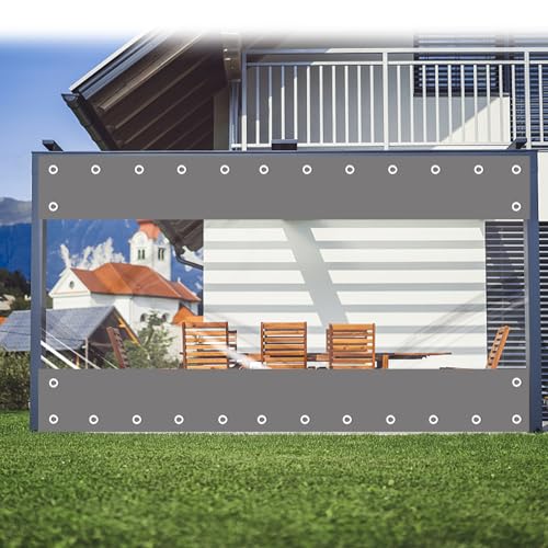 FoundGo Transparente Pavillonplane mit Ösen [Anpassbar innerhalb von 3.5x8m] 0.45mm PVC Wasserdicht Winddicht Vorhang Outdoor Plane für Draussen, Garage, Terrasse, Garten, Grau (Höhe x Breite) von FoundGo