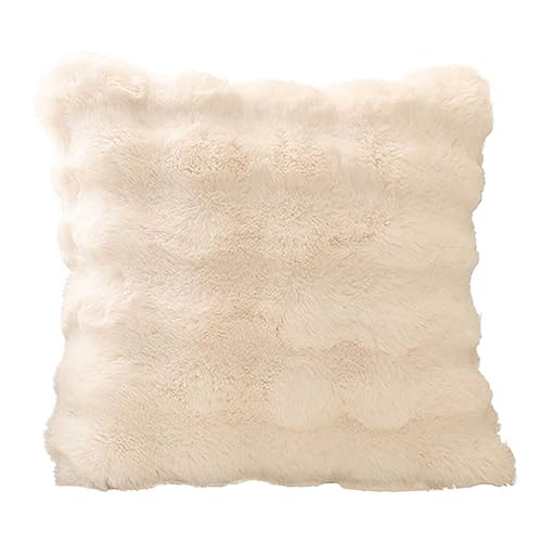 Fouriding Kunstfell Fleece Square Kissen, Weiche Warme Blase Faux Plüsch Kissen für Sofa Zimmer Bett Stuhl Boden dekorative (45cm, Beige) von Fouriding