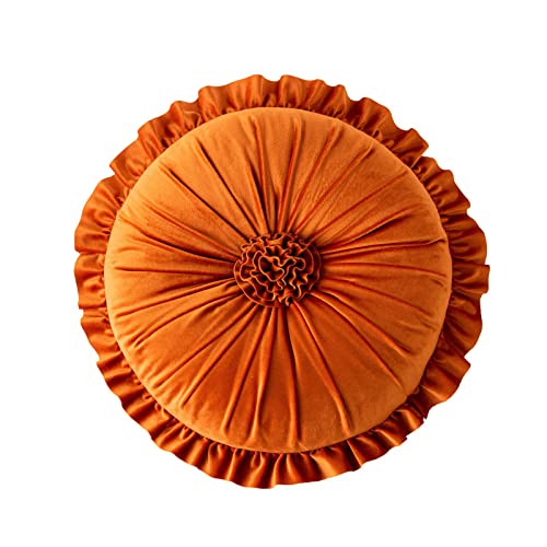 Fouriding Runde Blume Werfen Kissen 35CM Runde Blume Ruffle Kissen Kissen Boden Kissen für Wohnzimmer Sofa Bett Stuhl Boden Auto Home Decoration (Orange) von Fouriding