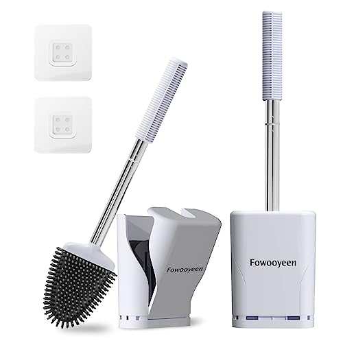 Fowooyeen Klobürste Silikon Toilettenbürste, WC Bürste Wandmontage, Flach WC-Bürste mit Edelstahl Griff, Design Stand WC Garnitur Set mit Halter, Herzform Toilet Brush ohne Bohren, Weiß - 2er Set von Fowooyeen