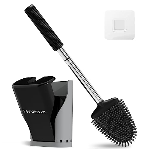 Fowooyeen Klobürste Silikon Toilettenbürste, WC Bürste Wandmontage, Flach WC-Bürste mit Edelstahl Griff, Kreavites Stand WC Garnitur Set mit Halter, Herzform Toilet Brush ohne Bohren, Grau und Schwarz von Fowooyeen