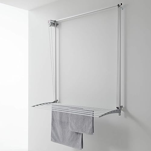 Foxydry Wall, Wand Wäscheständer, vertikaler Wäscheständer, höhenverstellbar in Aluminium und Stahl 108x52x137 cm (Grau, 100) von Foxydry