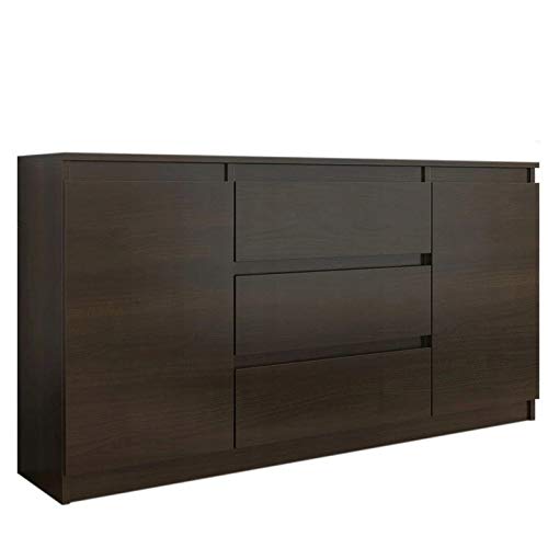 Framire R-140-S3 Kommode in Wenge Eiche, Kommode mit 3 Schubladen, 2 Türen, Schrank für Schlafzimmer, Wohnzimmer, Bad, 76 x 140 x 40 cm von Framire