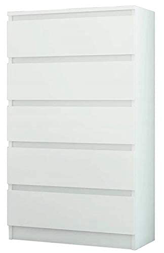 FRAMIRE R-5 Kommode in Weiß, Kommode mit 5 Schubladen, Schrank für Schlafzimmer, Wohnzimmer, Bad, 120 x 70 x 40 cm von Framire