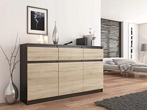 Framire S-3 Kommode in Eiche Wenge Mix Sonoma Eiche, Kommode mit 3 Schubladen, 3 Türen, Schrank für Schlafzimmer, Wohnzimmer, Bad, 98 x 120 x 40 cm von Framire