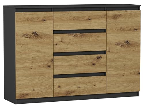 Framire R-140-S4 Kommode antracyt Mix aristan Kommode mit 4 Schubladen, 2 Türen, Schrank für Schlafzimmer, Wohnzimmer, Bad, 98 x 139 x 40 cm von Framire