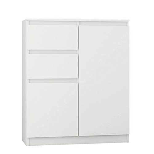 Framire S-2 Kommode in Weiß, Kommode mit 2 Schubladen, 2 Türen, Schrank für Schlafzimmer, Wohnzimmer, Bad, 98 x 80 x 40 cm von Framire