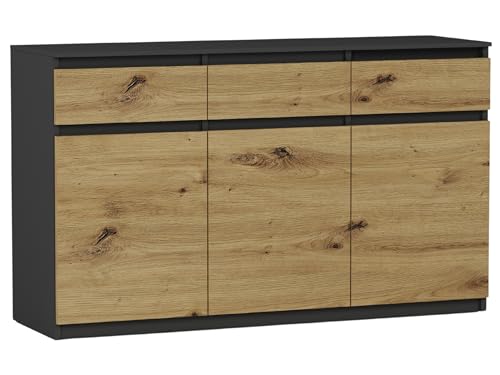 Framire S-3 Kommode antracyt Mix Artisan Kommode mit 3 Schubladen, 3 Türen, Schrank für Schlafzimmer, Wohnzimmer, Bad, 98 x 120 x 40 cm von Framire