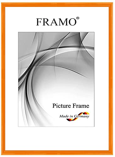FRAMO Holz Bilderrahmen Schmal 18 x 27 cm aus Massivholz | Orange Hochglanz | Farbe/Größe wählbar | Rahmen für Poster | Puzzle | Foto collage N°121 von FRAMO