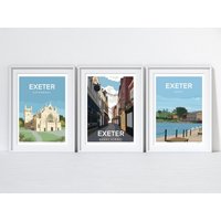 Exeter Drucke 3Er Set | Reise Drei Kai Kunstdruck Kathedrale Von Gandy Street Francesca Schafft von FrancescaCreatesUK