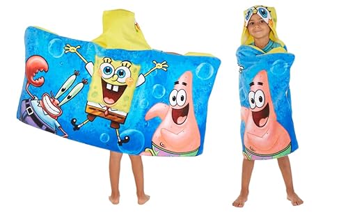 Franco Spongebob Squarepants Kids Bath/Pool/Beach Soft Cotton Terry Hooded Towel Wrap and loofah Set, 24 in x 50 in (Official Nickelodeon Product) von Franco